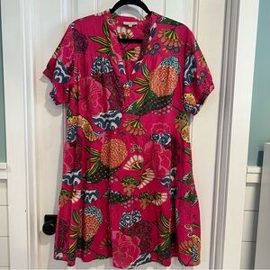 Fitzroy &‎ Willa Vibrant Pink Floral 100% Cotton Mini Dress. Size Medium.